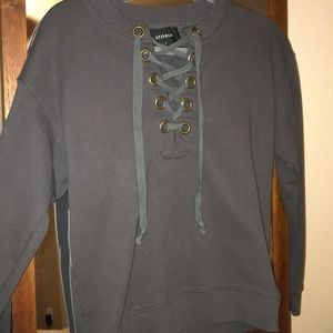 Gray Lace Up Sweatshirt
